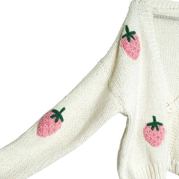 Strawberry Fields Granny Knit Crochet Oversized‎ Cardigan Sweater Womens M/L - Picture 5 of 11